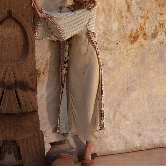 Western Boho Aztec Tribal Cotton Kimono Duster Wrap - Picture 4 of 7